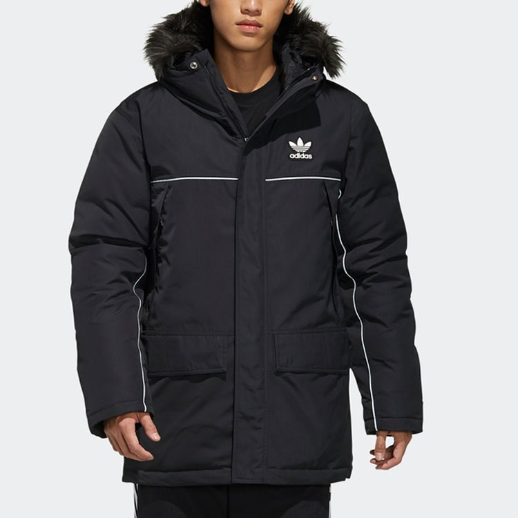 Shop adidas Originals  Black Hooded Long Sleeve Down Jacket Winter Edition FL1417