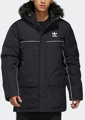 adidas Originals Black Hooded Long Sleeve Down Jacket Winter Edition FL1417 Shop adidas Originals Black Hooded Long Sleeve Down Jacket Winter Edition FL1417
