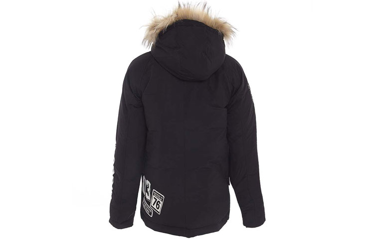 Lookbook adidas Originals  Black Logo Print Hooded Down Jacket with Fur Trim. AY8638