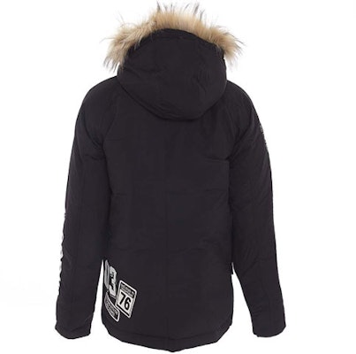 adidas Originals Black Logo Print Hooded Down Jacket with Fur Trim. AY8638 Lookbook adidas Originals Black Logo Print Hooded Down Jacket with Fur Trim. AY8638