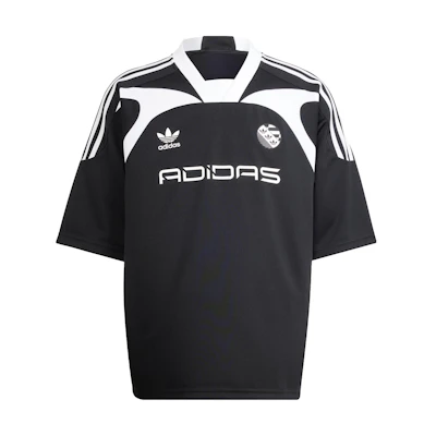 adidas Originals Black V-Neck Soccer Jersey with 3-Stripes Logo Print. IW3635