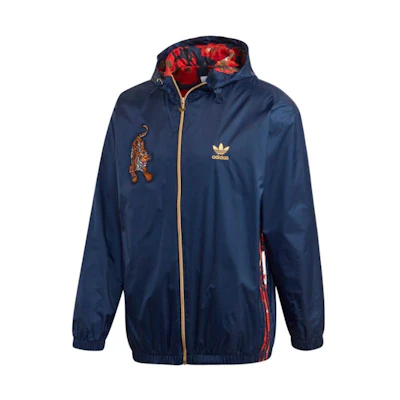 adidas Originals China Style Tiger Embroidered Logo Zip Hoodie Jacket Blue GC8690