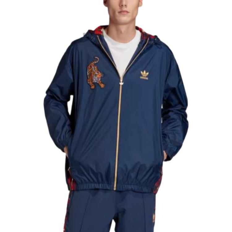Lookbook adidas Originals  China Style Tiger Embroidered Logo Zip Hoodie Jacket Blue GC8690