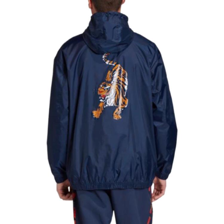 Shop adidas Originals  China Style Tiger Embroidered Logo Zip Hoodie Jacket Blue GC8690