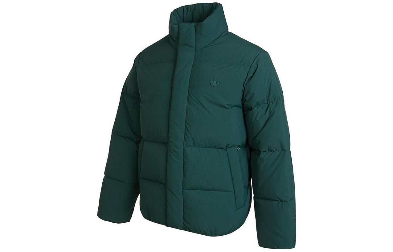 adidas Originals  Green Puffer Jacket with Logo and Zip-up Collar. HL9199