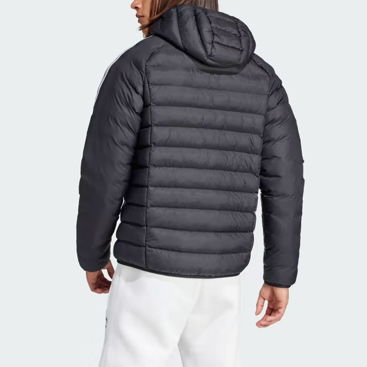 Shop adidas Originals  Padded Hooded Puffer Jacket Black with 3-Stripes Design IL2563