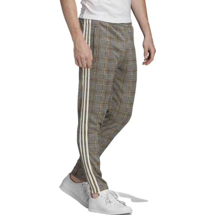 Lookbook 아디다스 오리지널 레트로 체크 무늬 스트레이트 핏 캐주얼 팬츠 - 그레이. ED6137