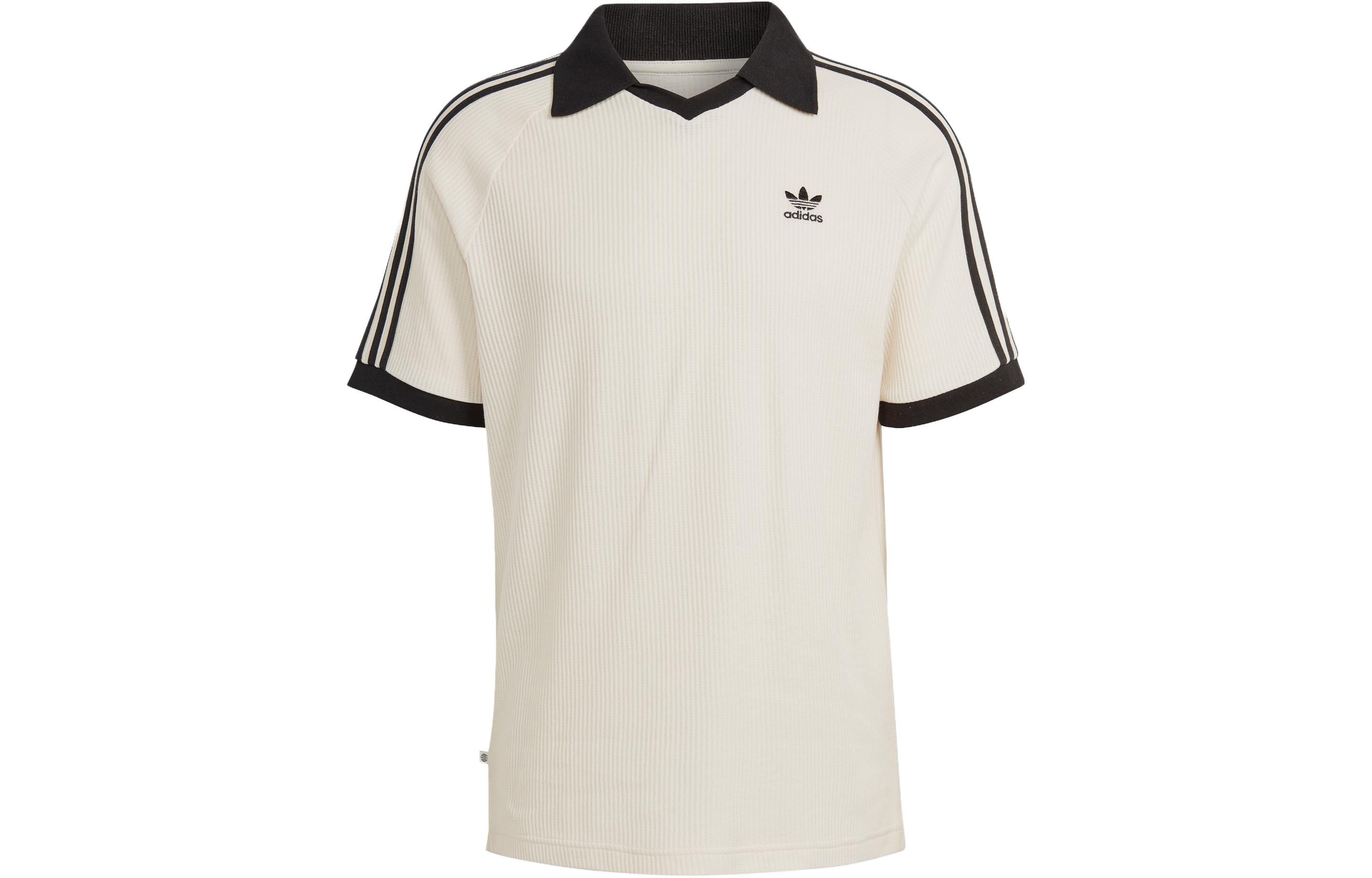 adidas Originals  Retro Striped Polo Shirt Cream with Colorblock Logo Print HA9311