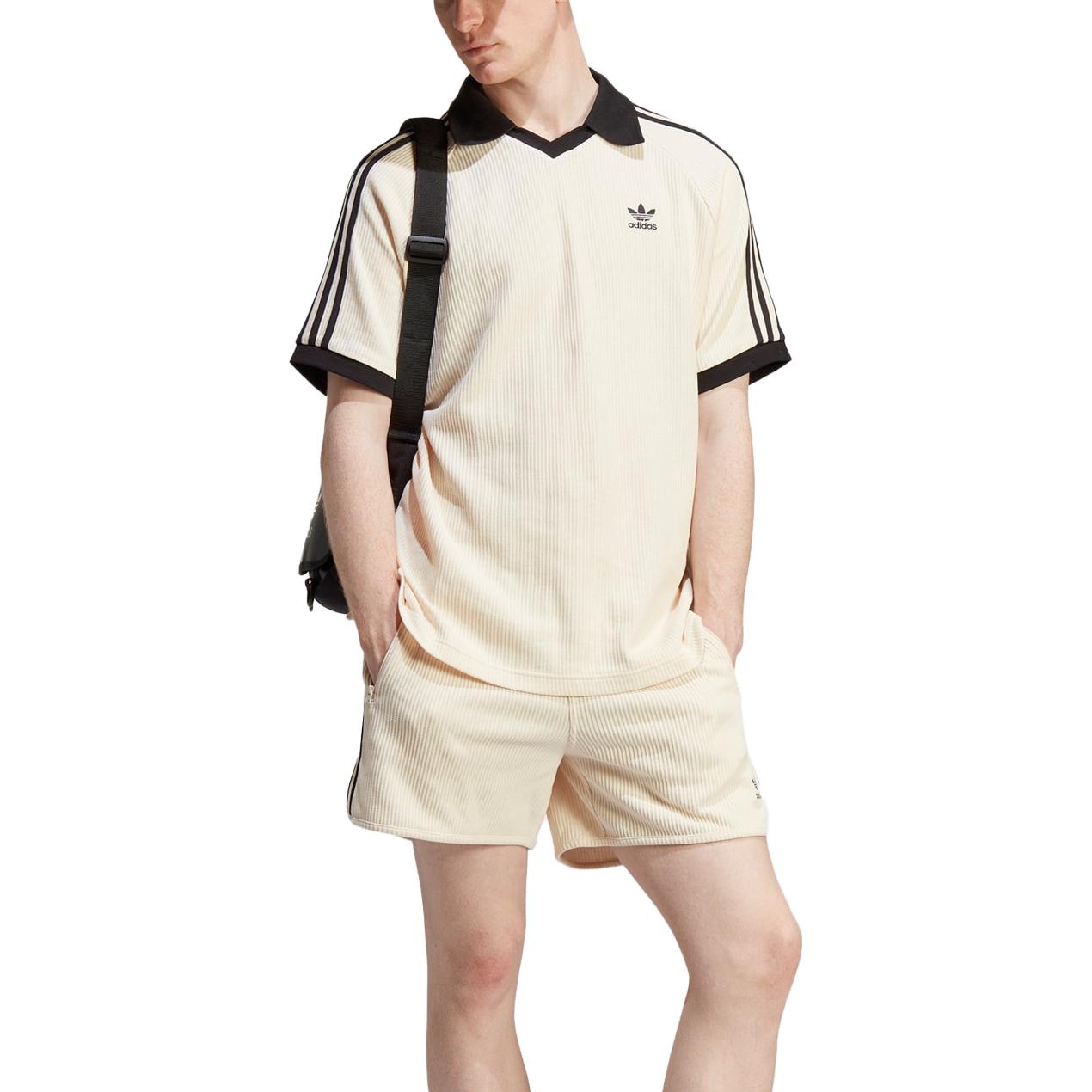 Lookbook 阿迪达斯 Originals 复古条纹拼色标志印花Polo衫奶白色 HA9311