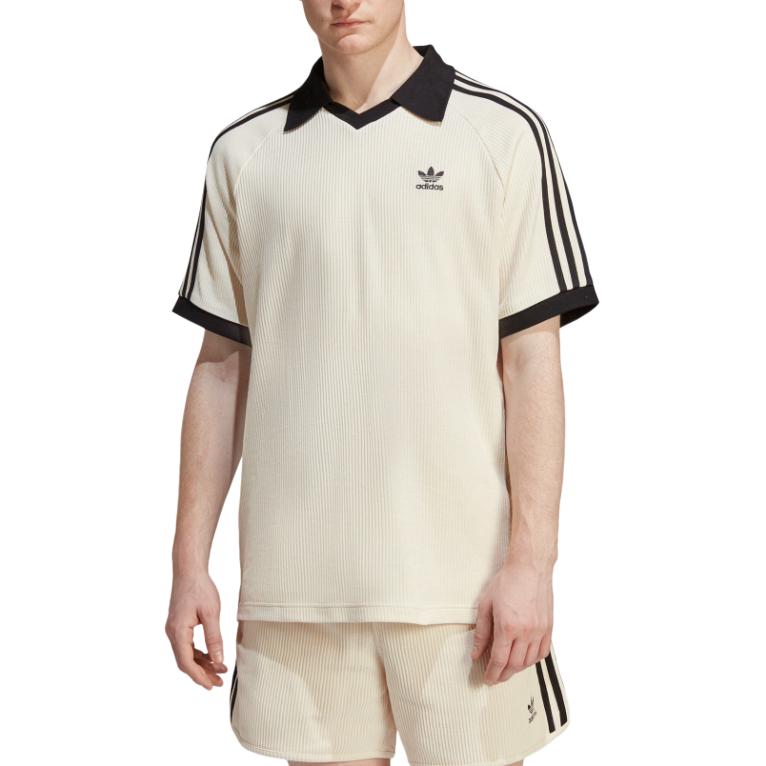 Shop 阿迪达斯 Originals 复古条纹拼色标志印花Polo衫奶白色 HA9311