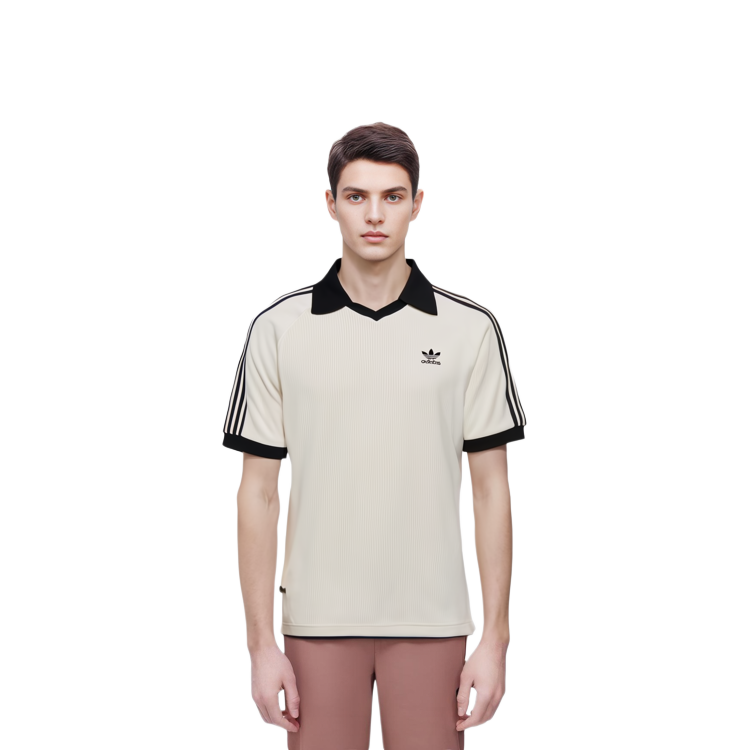 Sizing 阿迪达斯 Originals 复古条纹拼色标志印花Polo衫奶白色 HA9311