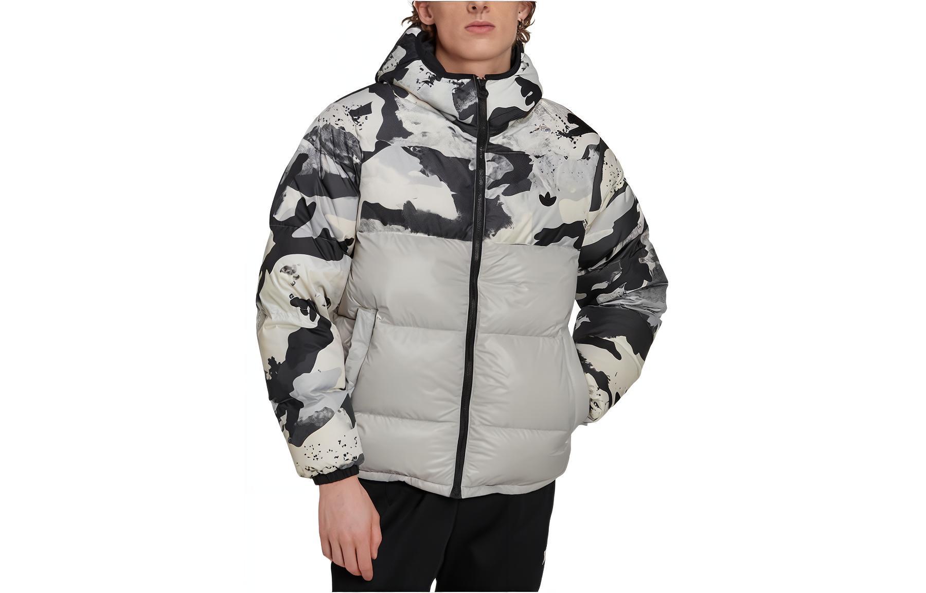 adidas Originals  Tri-Color Puffer Jacket Black/White/Grey Hoodie HK5030 圖 2