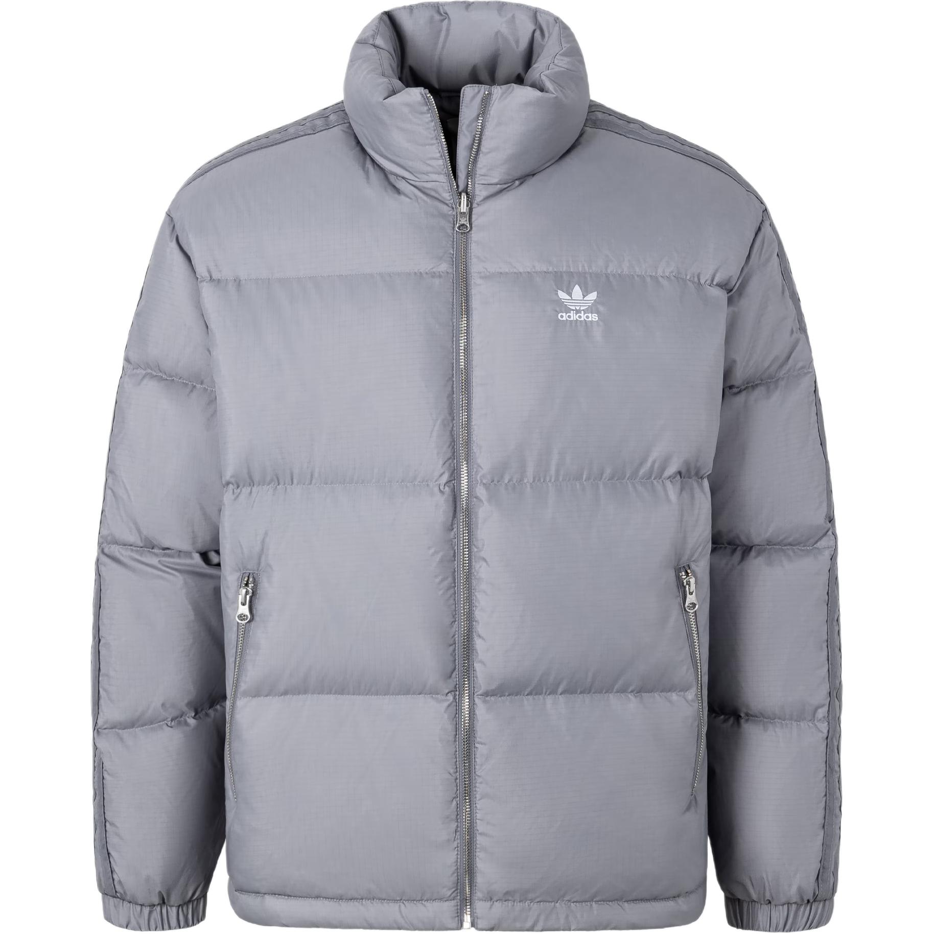 adidas Originals ADC BRD DJ Light Gray Logo Striped Stand Collar Puffer Jacket Unisex JW1368