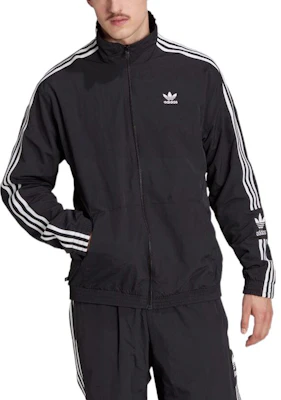 阿迪达斯三叶草经典黑色复古运动夹克带三叶草标志条纹 IA6359 Shop 阿迪达斯三叶草经典黑色复古运动夹克带三叶草标志条纹 IA6359