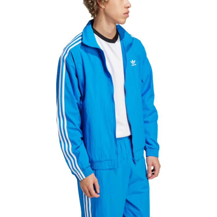 Purchase 阿迪达斯三叶草复古蓝色条纹拉链运动夹克 IT2496