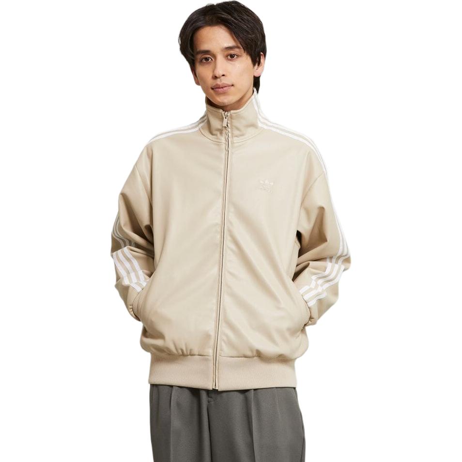 adidas Originals Adicolor Beige Faux Leather 3-Stripes Zip Jacket Long Sleeve IZ4036 圖 3