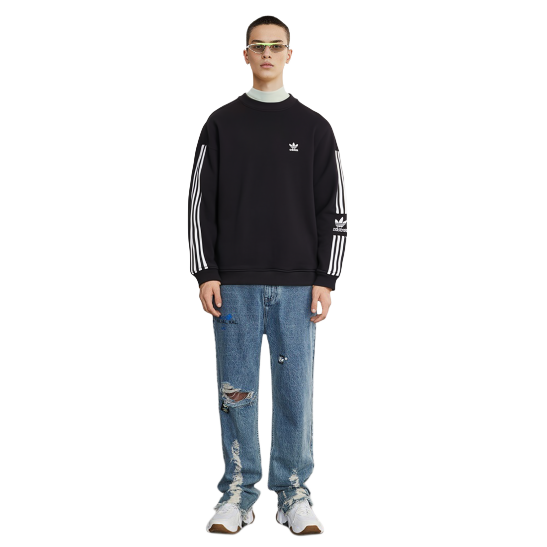 Sizing adidas Originals 經典三葉草標誌黑色圓領運動衫 男女適用 H41315