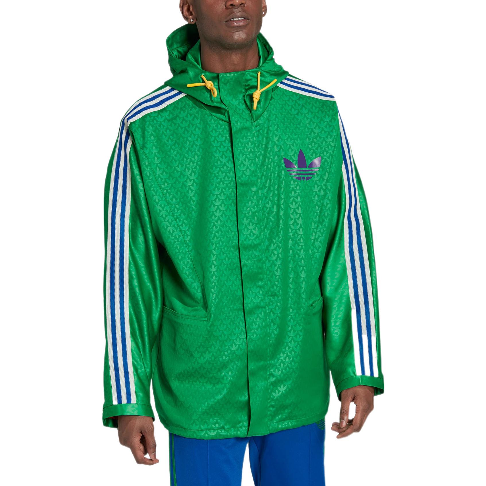 Shop adidas Originals 綠色復古條紋風衣外套 IB3440
