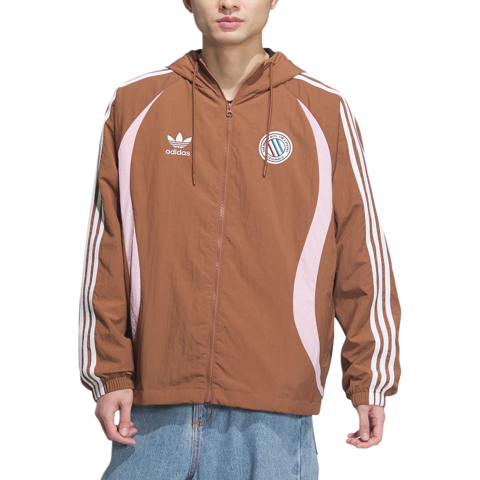 Shop 아디다스 오리지널 아디컬러 레트로 루즈핏 후드 재킷 - 다크 브라운 JL8359