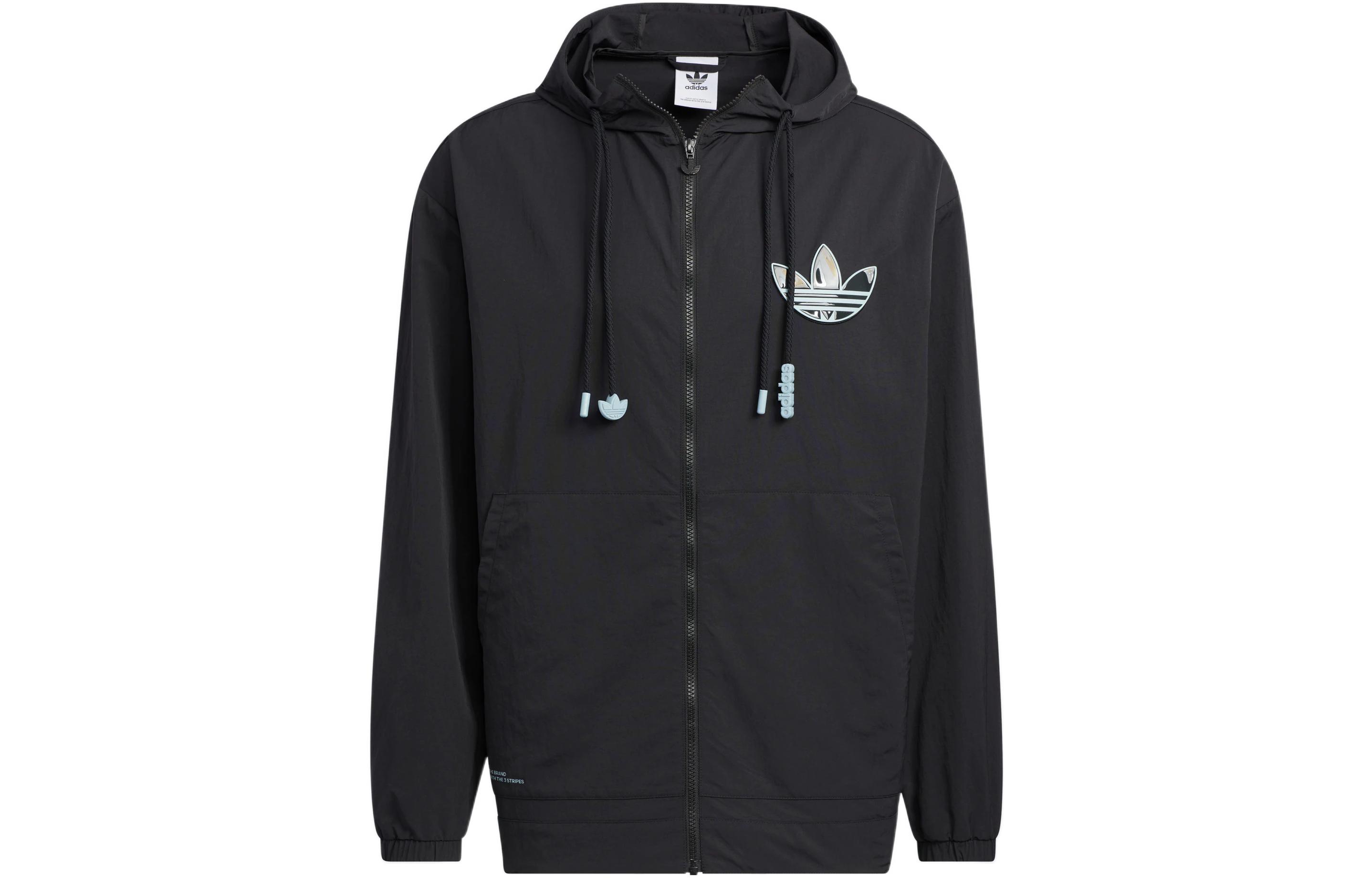 adidas Originals Adicolor Trefoil Logo Printed Hoodie Jacket Men’s Black HS2018
