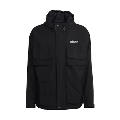 adidas Originals Adventure Black Logo Print Hooded Outdoor Utility Jacket Men HK4996