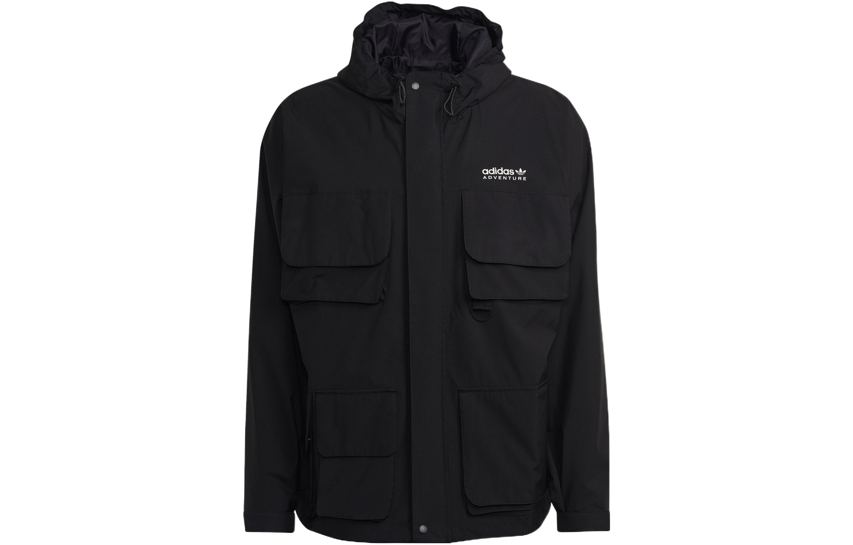 Order adidas Originals Adventure 黑色印花連帽戶外多功能外套 男款 HK4996