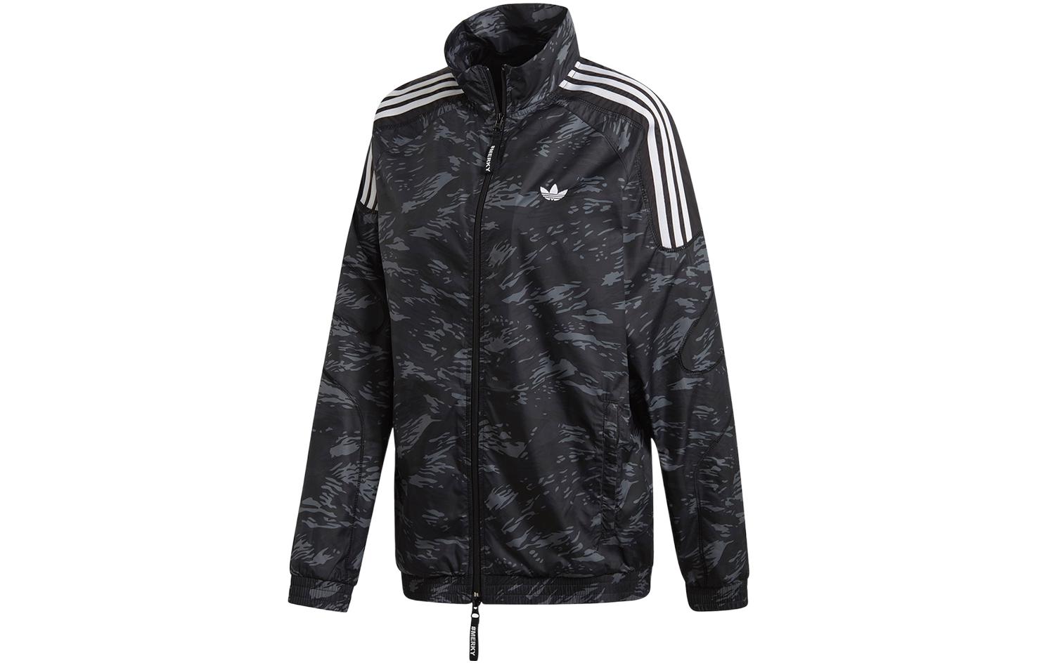adidas Originals All-Over Logo Print Zip Jacket Unisex Black FI7154