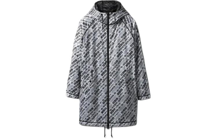 Order アディダス オリジナルス 総柄レタープリント ジップフーディージャケット ユニセックス ブラック ホワイト CW3368