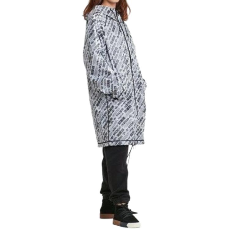 Purchase アディダス オリジナルス 総柄レタープリント ジップフーディージャケット ユニセックス ブラック ホワイト CW3368