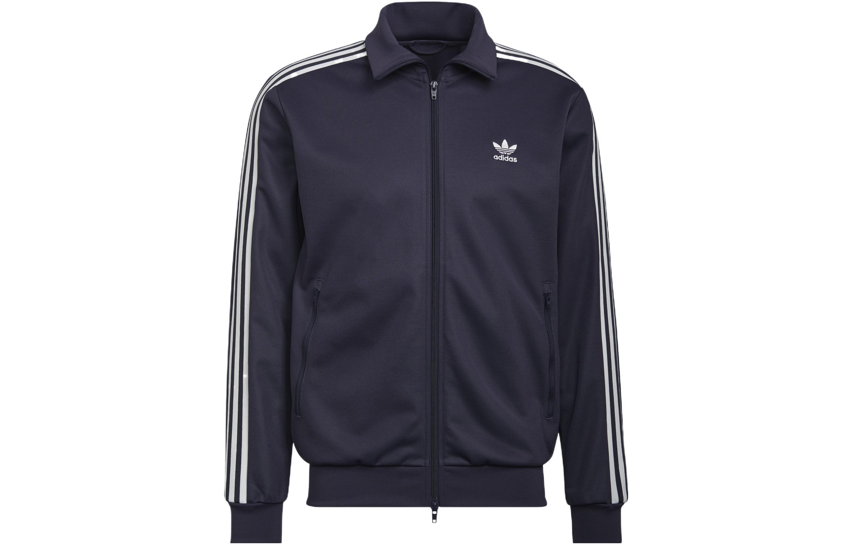 adidas Originals Beckenbauer Track Jacket Dark Gray Navy Striped Design HB9445 圖 2