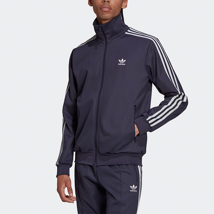 adidas Originals Beckenbauer Track Jacket Dark Gray Navy Striped Design HB9445 圖 3