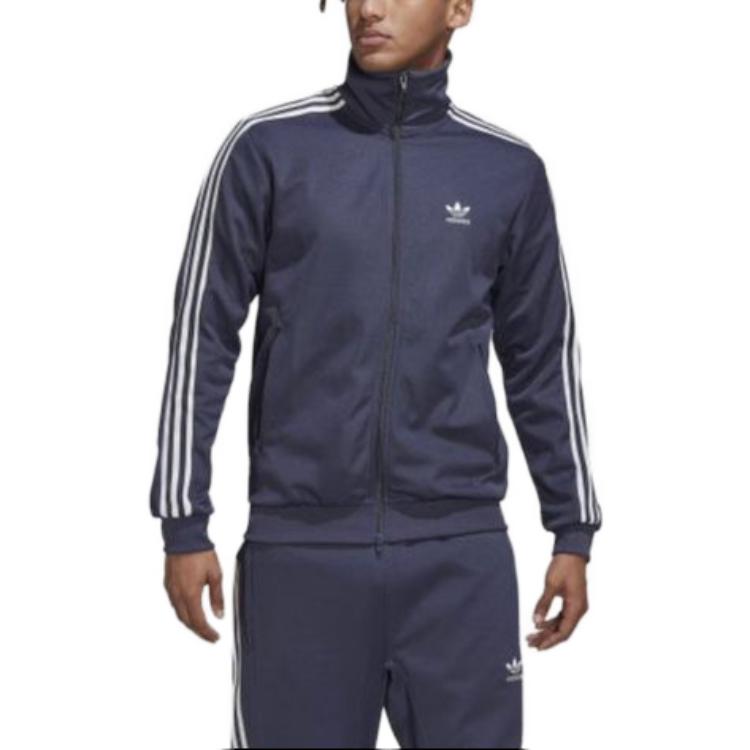 adidas Originals Beckenbauer Track Jacket Dark Gray Navy Striped Design HB9445 圖 7