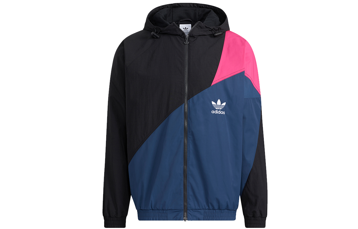adidas Originals Black Colorblock Logo Print Hooded Track Jacket H46704