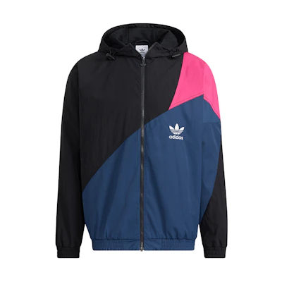 adidas Originals Black Colorblock Logo Print Hooded Track Jacket H46704