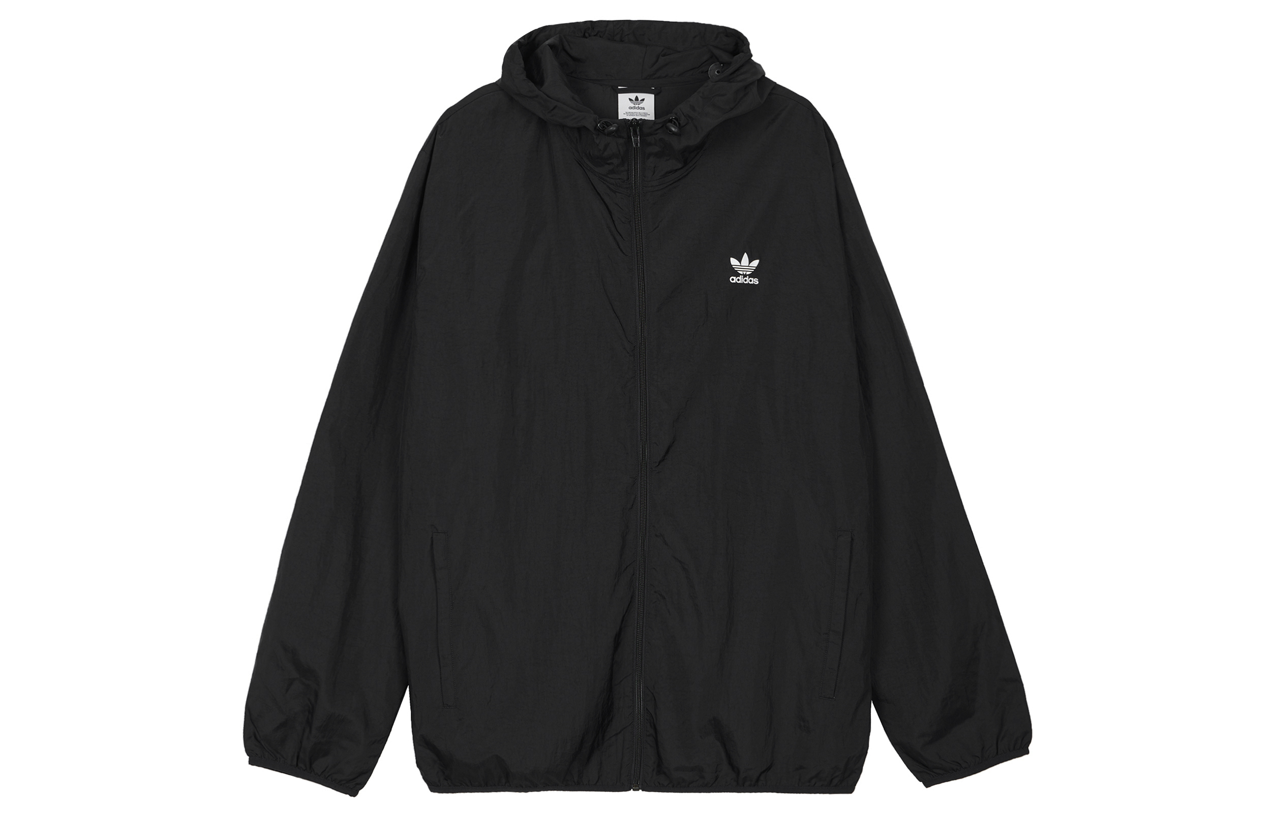 adidas Originals Black Full-Zip Hoodie with Logo Patch and Stretch Hem H34687