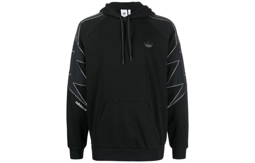 adidas Originals Black Hoodie with Trefoil Logo and 3-Stripes Design HE4709