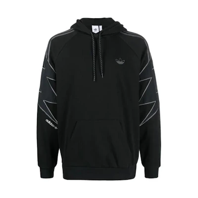 adidas Originals Black Hoodie with Trefoil Logo and 3-Stripes Design HE4709
