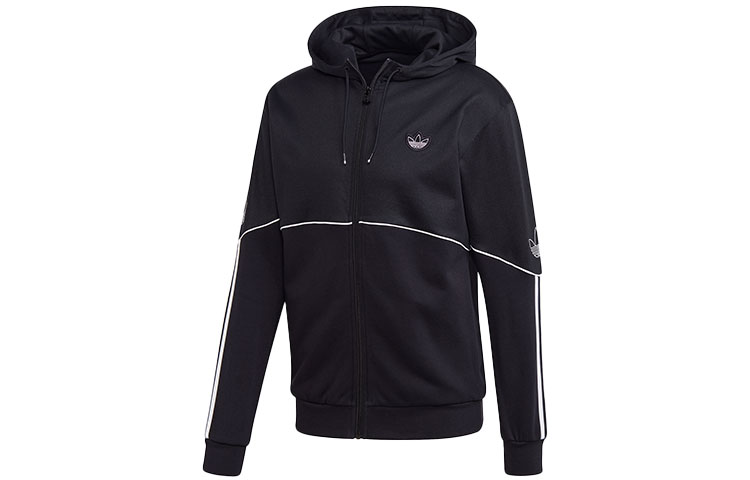 adidas Originals Black Logo Color-Block Striped Hoodie Jacket FM3871