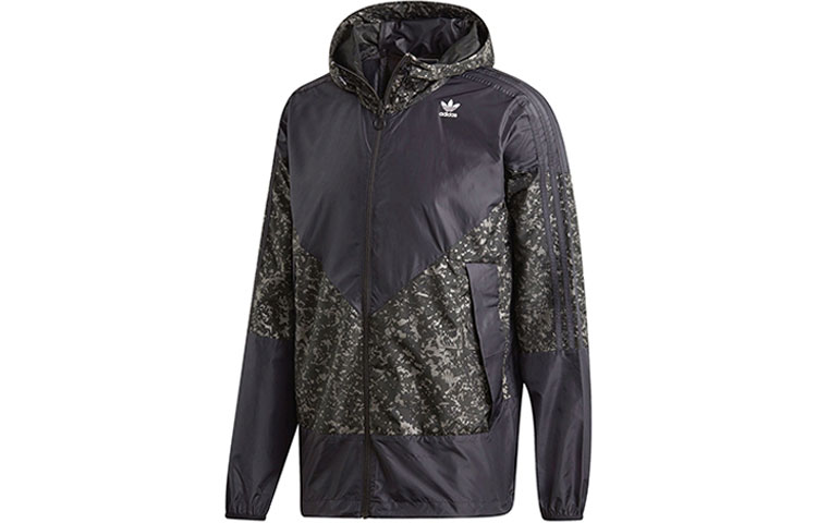 adidas Originals Black Logo Print Patchwork Hoodie Jacket DW5170