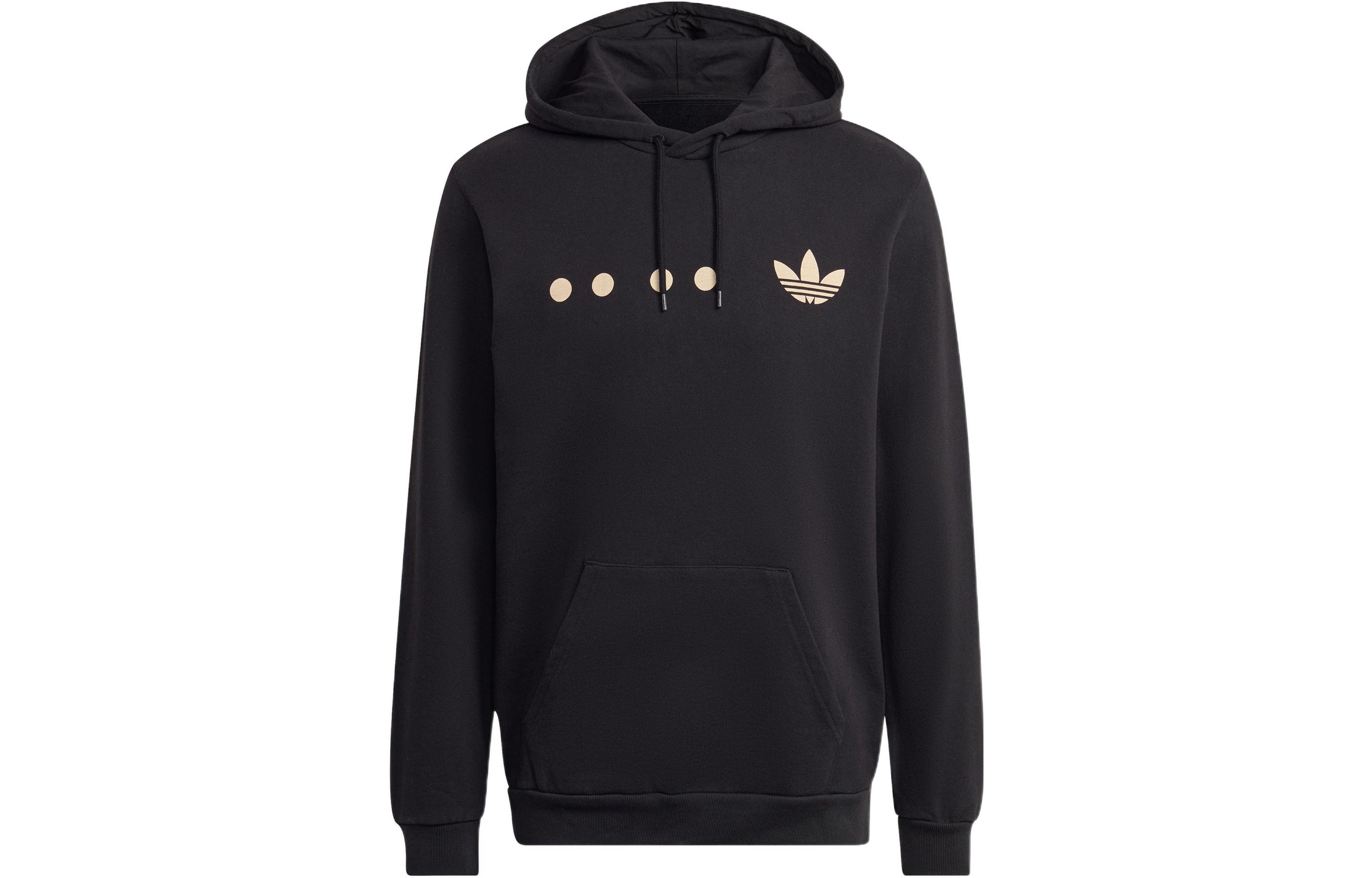 adidas Originals Black Logo Printed Pullover Hoodie for Men HK2761
