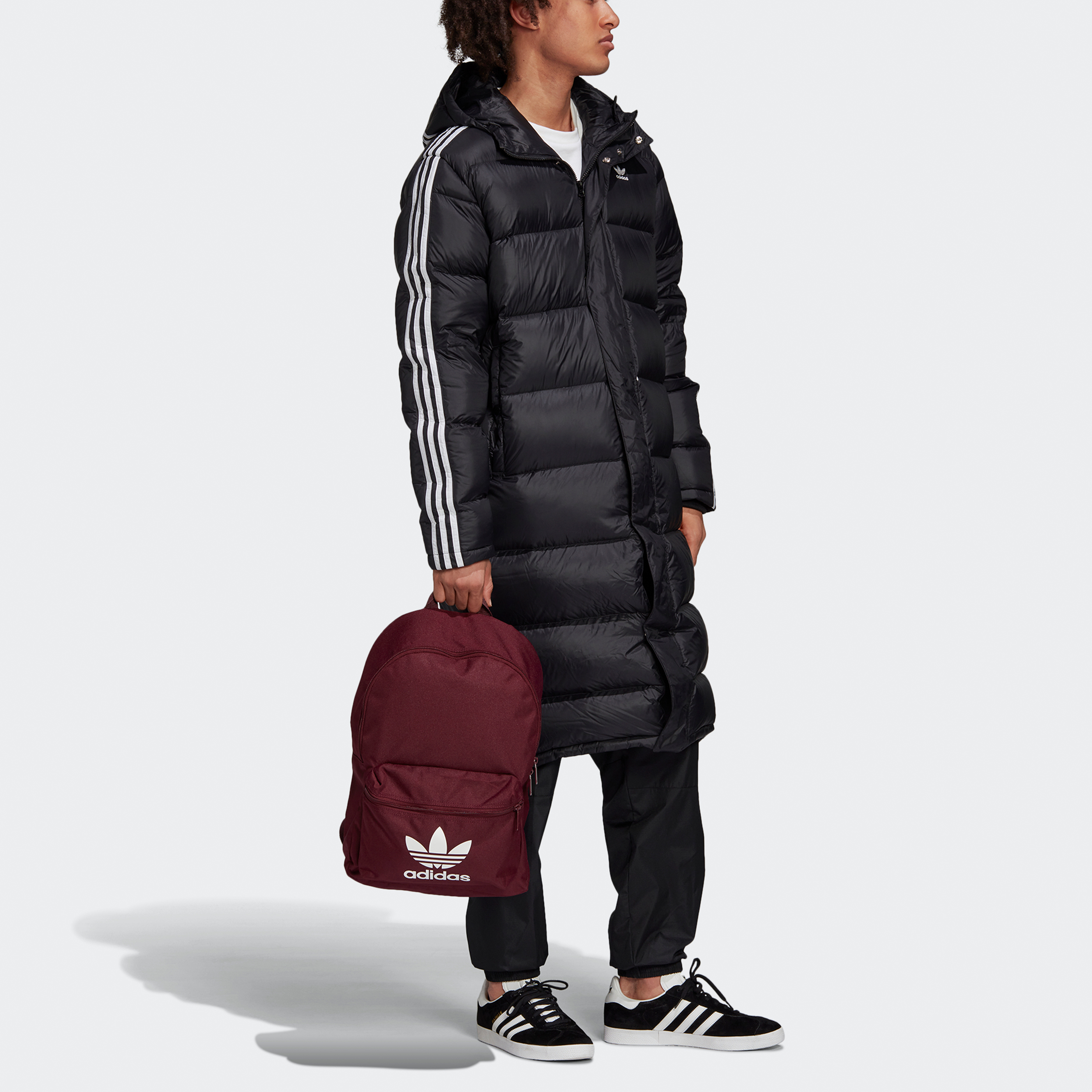 Purchase adidas Originals 男士黑色長版羽絨外套連帽冬季大衣 FL0007