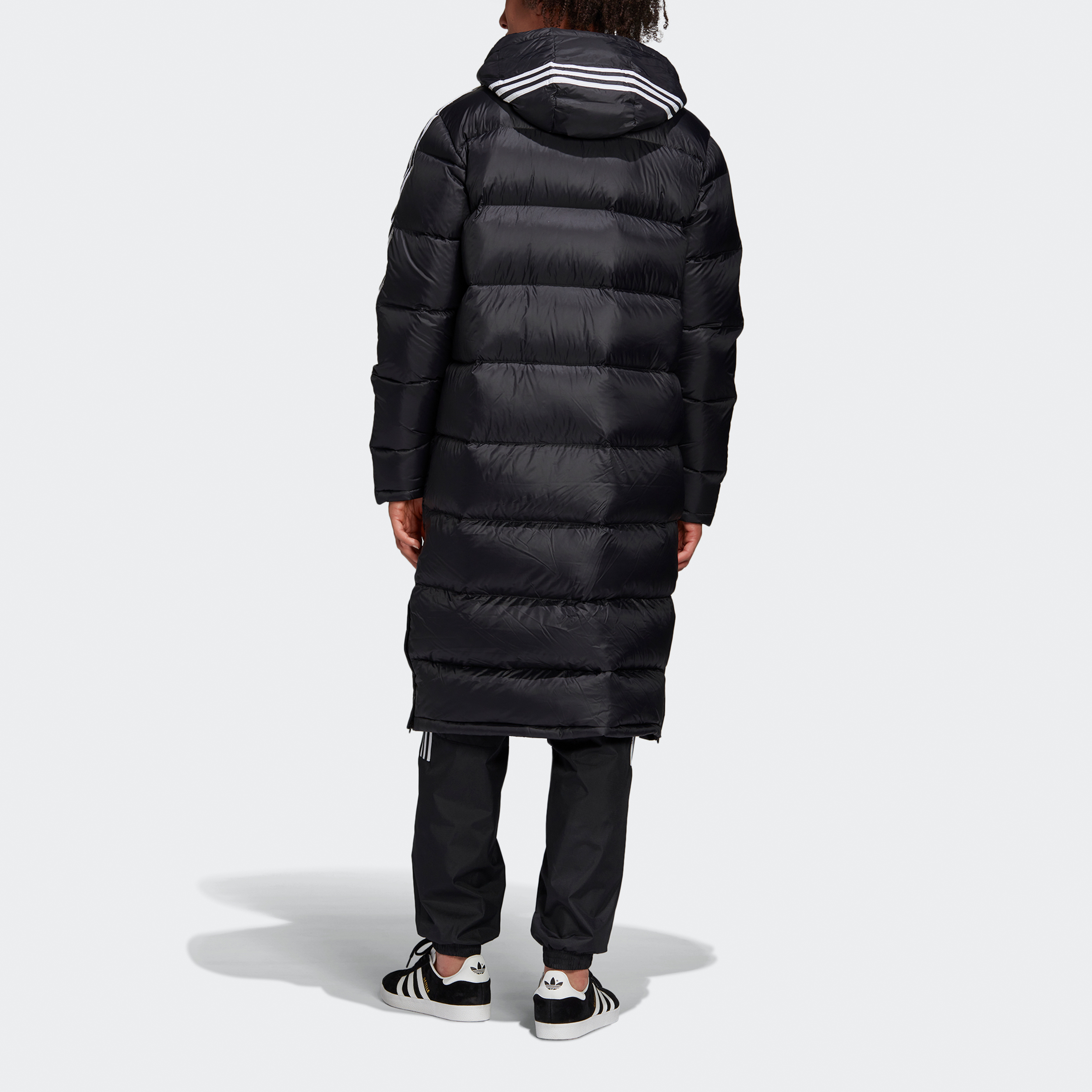 Details for adidas Originals 男士黑色長版羽絨外套連帽冬季大衣 FL0007