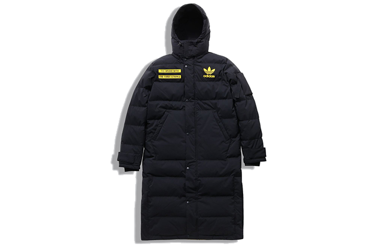 Adidas Originals Black Long Hooded Down Jacket with Back Logo for Men Winter GD5613