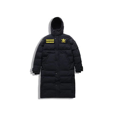 Adidas Originals Black Long Hooded Down Jacket with Back Logo for Men Winter GD5613