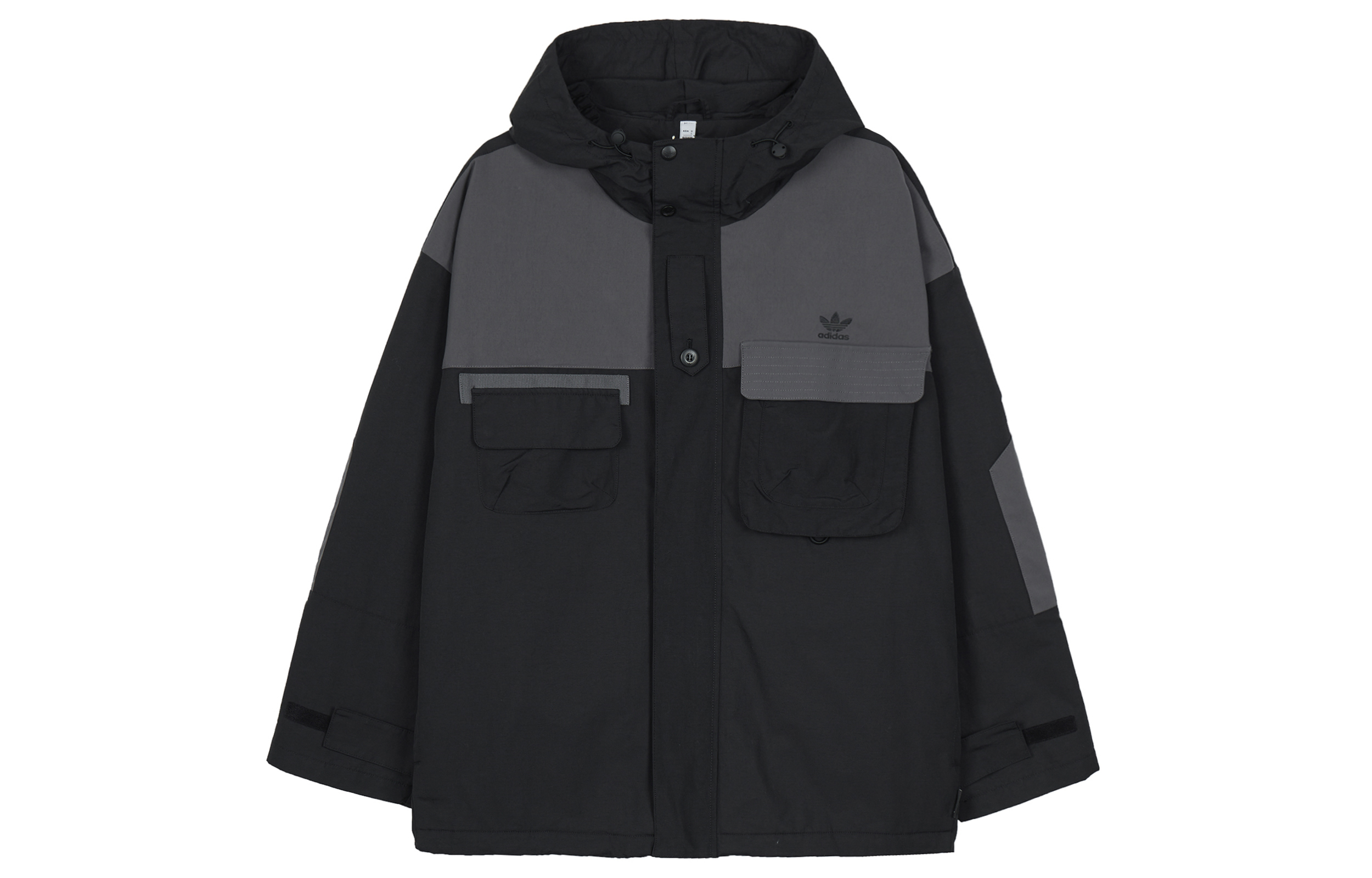 adidas Originals Black Multi-Pocket Hooded Jacket with Zipper Patchwork IC8164