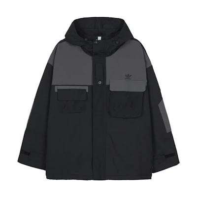 adidas Originals Black Multi-Pocket Hooded Jacket with Zipper Patchwork IC8164