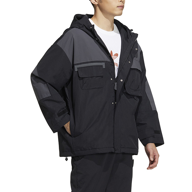 Details for adidas Originals Black Multi-Pocket Hooded Jacket with Zipper Patchwork IC8164