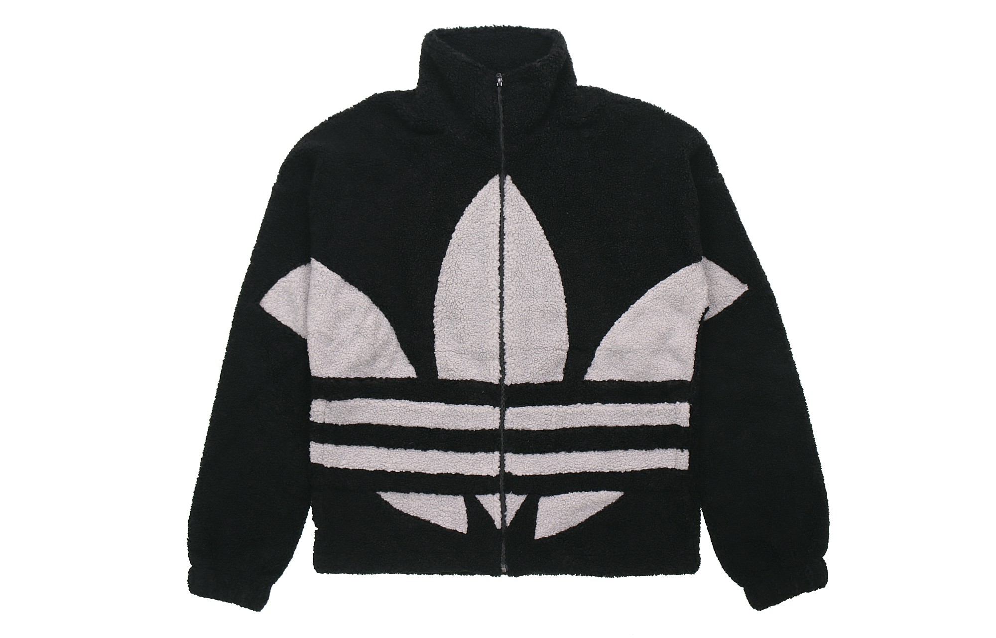 adidas Originals Black Shearling Jacket with Contrasting Trefoil Logo GC8695