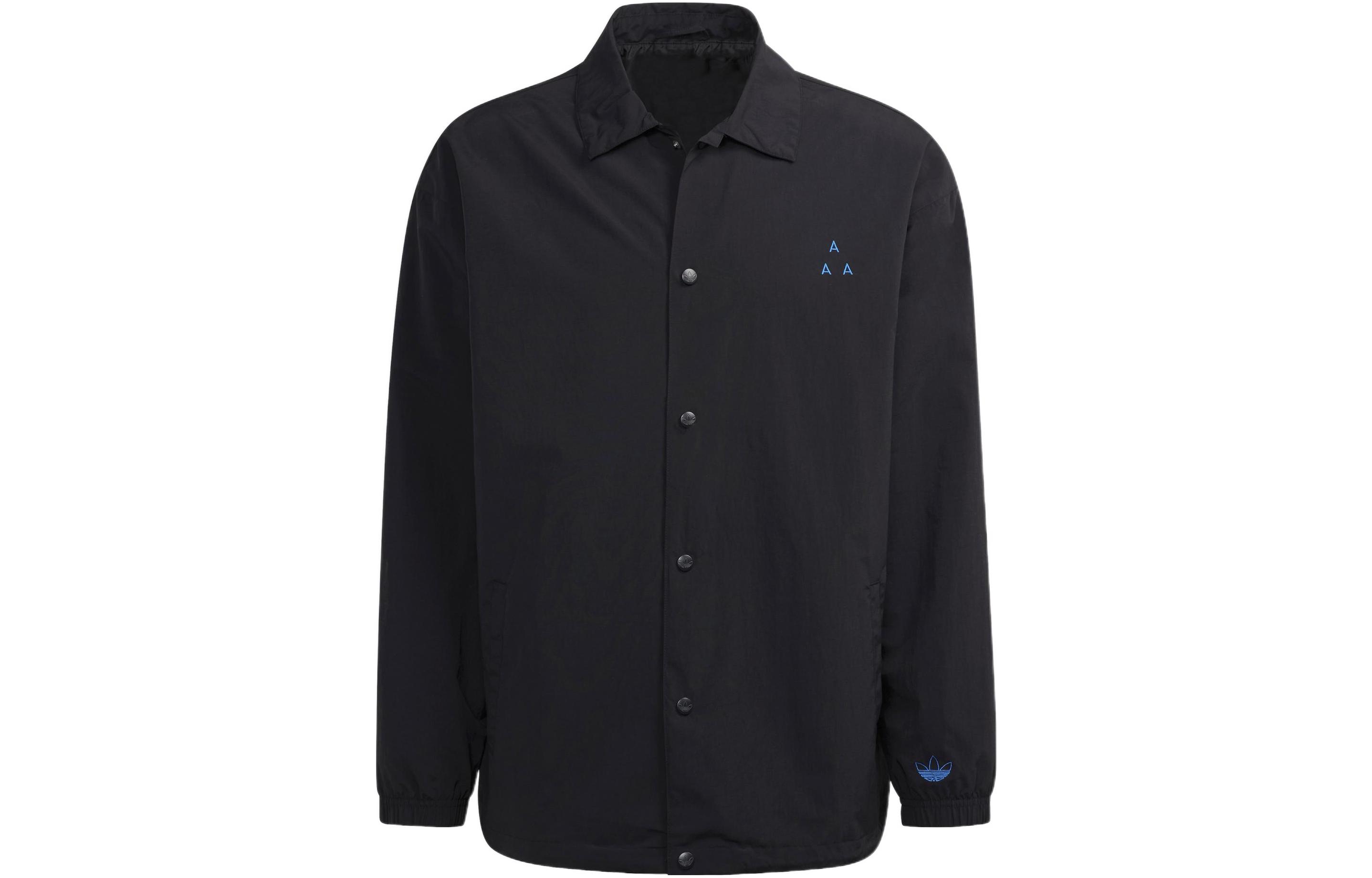 adidas Originals Black Solid Color Long-Sleeve Polo Collar Jacket H20492