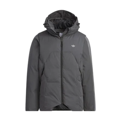 adidas Originals Black Striped Colorblock Detachable Hood Puffer Jacket Unisex HY6367
